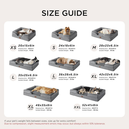 Orthopedic Dog Bed Medium Size Dogs - Washable Medium Dog Cat Bed Waterproof, Comfort Pet Couch Sofa with Washable Removable Cover, Pets Bed with Nonskid Bottom, Grey, 28"
